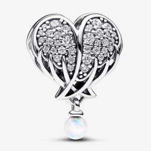 NWOT Sparkling Angel Wings & Hearts Charm, Lab-Created Opal & Clear CZ 925